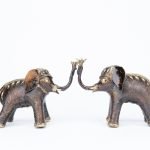 Elephant Pair Statue Trunk Up, Dhokra Brass Decor