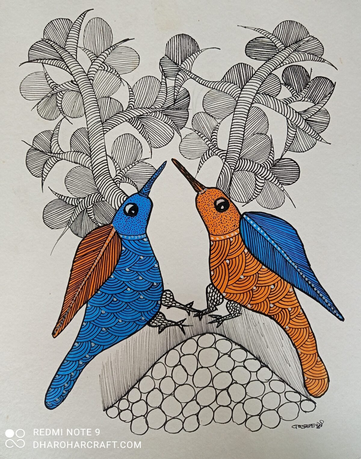 Love birds Gond painting