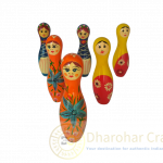 Dharohar Craft Set of 6 handcrafted wooden dolls with 2 balls (Bowling Set)